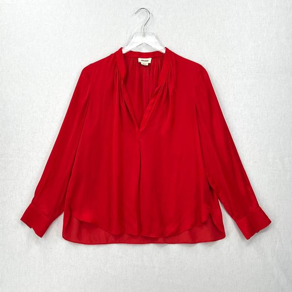 ZADIG AND VOLTAIRE Tink Satin Shirt Womens Medium Red Long Sleeve Split Neck Top - Picture 3 of 16